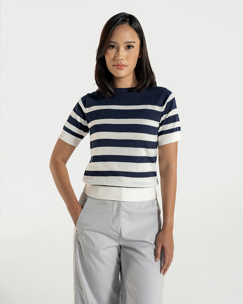 Short-Sleeve Striped Knit Top