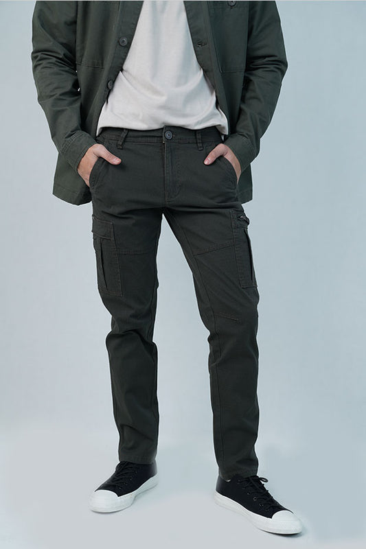 Cardinal Celana Kargo Pria Skinny Katun Rayon Stretch Saku Zipper