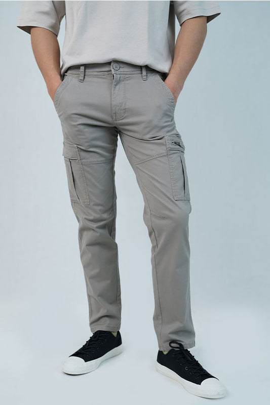 Cardinal Celana Kargo Pria Skinny Katun Rayon Saku Zipper  Beige Series