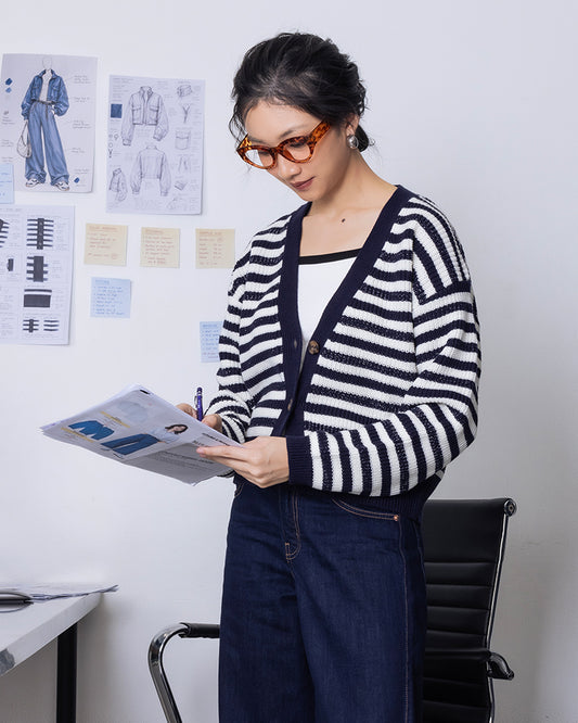 Oversized Stripe Navy Cardigan