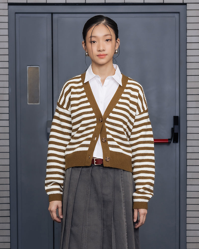 Oversized Stripe Brown Cardigan