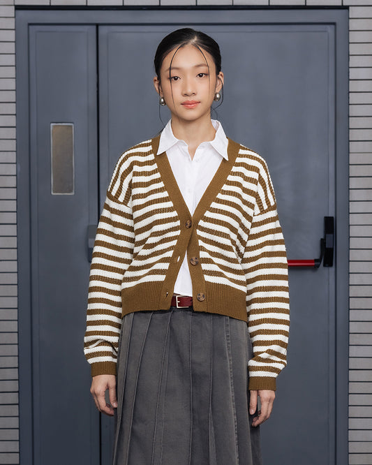 Oversized Stripe Brown Cardigan