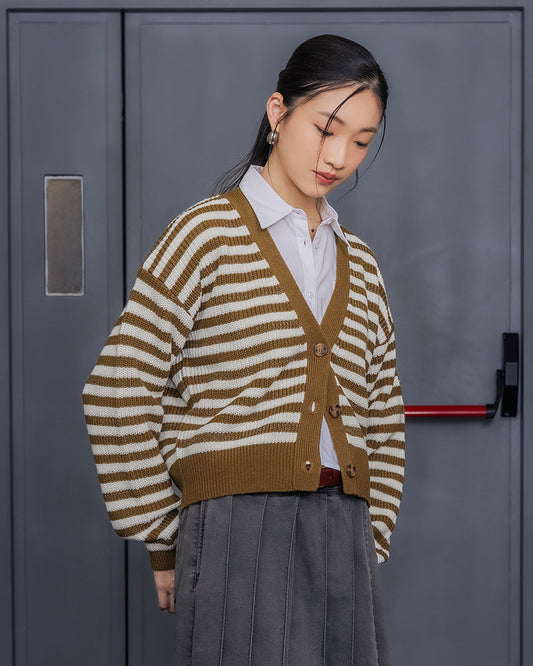 Oversized Stripe Brown Cardigan