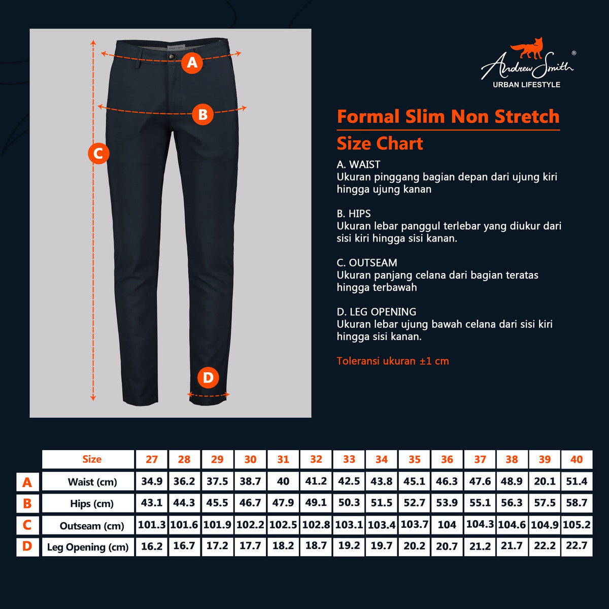 Andrew Smith Celana Panjang Formal Slim Fit Pria A0106X02H